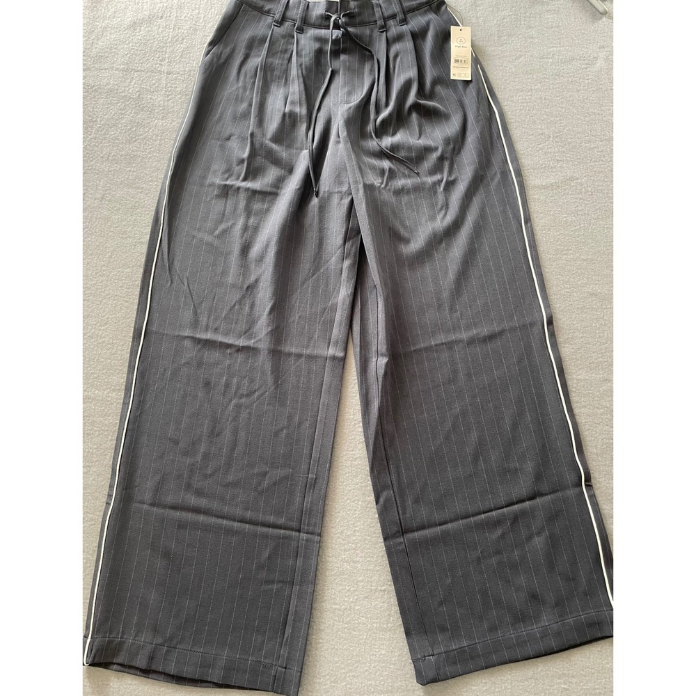 No Boundaries Womens High Rise Wide Leg Pinstripe Trouser Grey XS 0-2